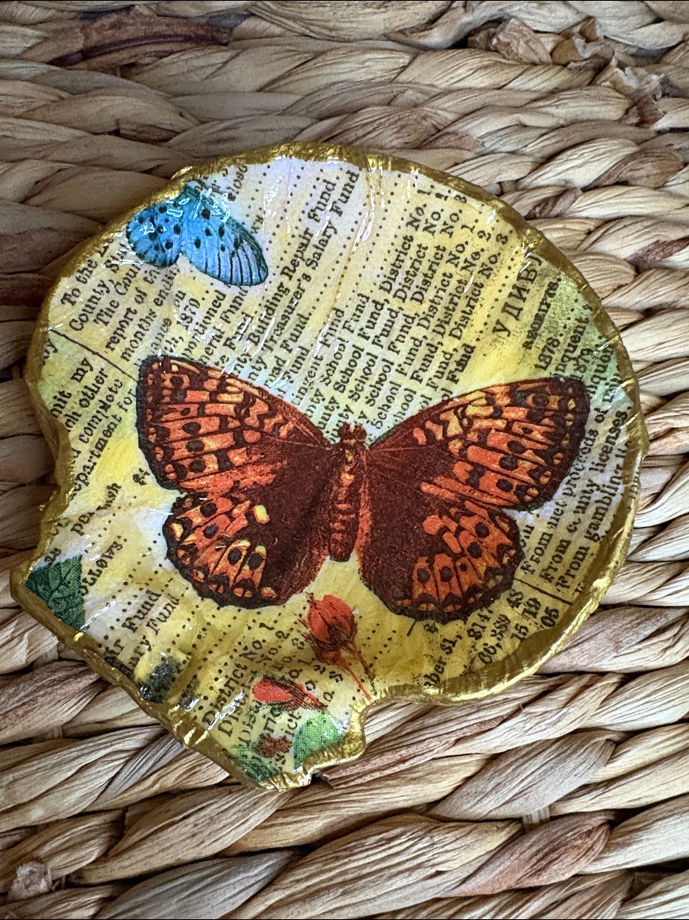 Hand Crafted Orange & Gold Butterfly Shell Décor